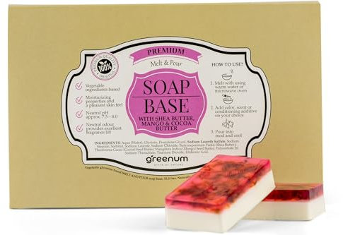 Premium Sheabutter Seifenbasis zum Seifengießen, Glycerinseife, Rohseife zum Gießen mit Sheabutter, Mangobutter, Cacaobutter, SLS FREI, 100% Vegan, 900gramm