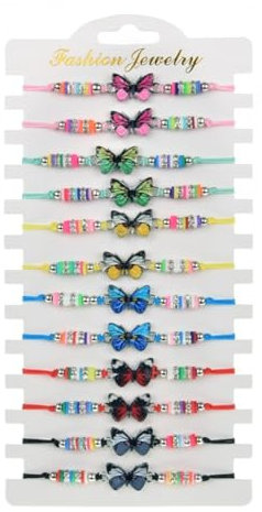 HNJUSR 12 Pcs Bracelet Amitié Bracelet Fille Papillons,Coloré Bracelet Tressé Bracelet d'amitié Bracelet Ajustable,Bracelet Enfant Fille,Bracelet Papillon Enfant pour Cadeau Anniversaire Fille Fête