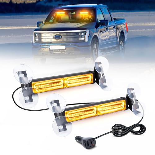 2 in 1 Emergency Dash Strobe Lights, 26-Mode Interior Windshield Lights Deck Split Amber Warning Safety Flashing Light w/Suction Cups for Construction Vehicles Trucks, 40PCS Led