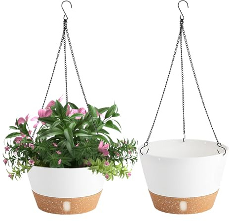EACHPT Väggkrukor, Plast Hängande Vaser, 2 Stycken Runda Hängande Växtkrukor, Utomhus Hängande Blomkrukor med Dräneringshål och Avtagbar Underlägg för Hemträdgård, 20 cm