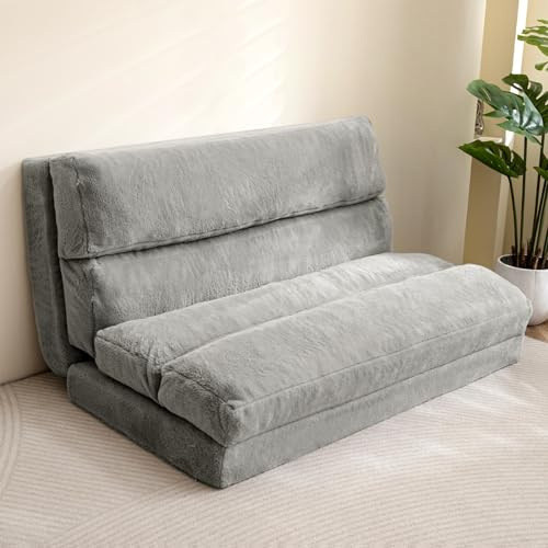 MAXYOYO Bean Bag Bed Folding Sofa Bed Mattress for Adults, Extra Thick 6 Fold Floor Couch for Bedroom Living Room, Gray, 135x240 cm