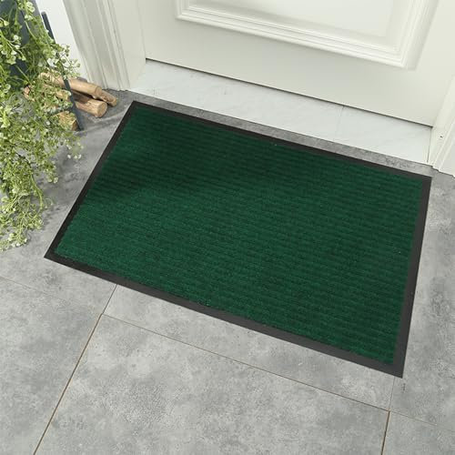 Wlian Dirt Trapper Door Mat Indoor & Outdoor - Muddy Doormats Low Profile Machine Washable - Dog Mat Soft Absorbent for Front Back Door, Entry, Hallway, Bathroom, Green, 50 x 80cm