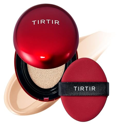 TIRTIR Mask Fit Red Cushion Foundation | Full coverage, Weightless, Skin fit, Satin Glow Finish, Korean Makeup BB Foundation, beauty, Tattoo cover up, Buildable (#21C Cool Ivory, 0.63 Fl Oz)