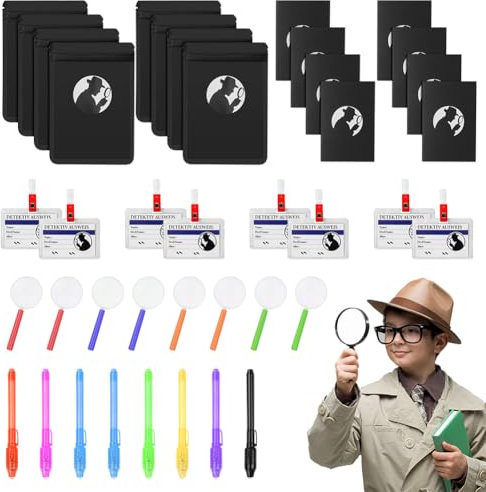 OSDUE 56Stk Detektiv Set Kinder,Detektiv Kindergeburtstag Mitgebsel, Detektivisches Rollenspiel mit Zauberstifte&Notizbuch, Detektiv Spielzeug Pinata Füllung Give Away Gastgeschenk für Jungen Mädchen