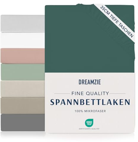 Dreamzie Spannbettlaken 180x200cm - 35 cm Tiefe Tasche - 100% Mikrofaser Bettlaken - Petrolgrün, Schadstoffgeprüft(Oeko TEX), Bettlaken mit Gummizug