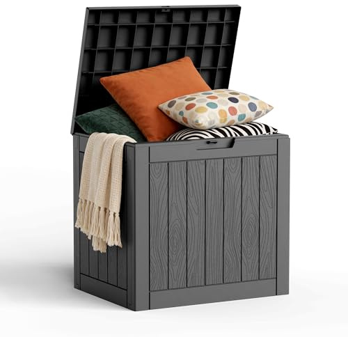 MAIUSCOLI 30 Gallon Outdoor Deck Box, Lockable Waterproof Outdoor Storage Boxes For Garden Tools,Indoor Cushions,Accessories Outside Storage Resin Weatherproof Container(Black)