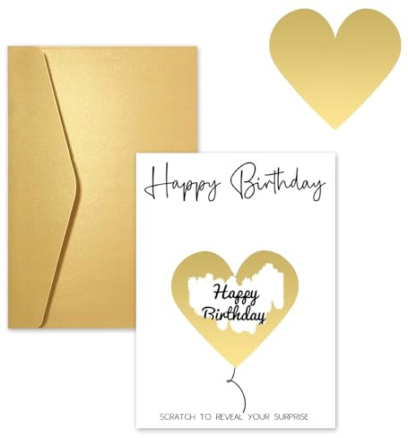 Happy Birthday Scratch Card Reveal Personalised Scratch Card with Stickers Gold Envelope Surprise Reveal Birthday Gift Tickets Greeting Cards for Women Men