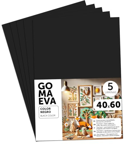 m-office Fogli di Gomma Eva Colorata, Gomma Crepla per Scrapbooking, Scuola, Cartoncini Creativi, Lavoretti, Torte Scenografiche, Scuola o Progetti Artistici 40x60cm (Nero, 5 uds)