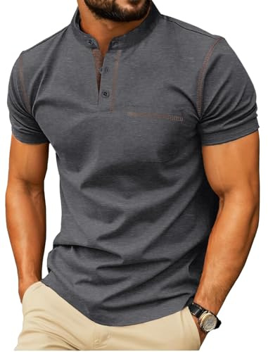 PrinStory Men'S Henley T-Shirts Summer Short Sleeve T-Shirts Casual Lightweight Tee Henley Top With Front Pocket (Vg Dark Gray, XL)