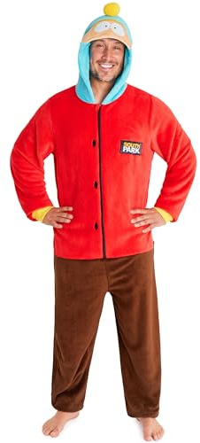 South Park Combinaison Pyjama Homme & Ado, XS-3XL, Grenouillère Adulte Chaude à Capuche, Pyjama Hiver Cosy, Cadeau Loungewear (XL, Rouge)