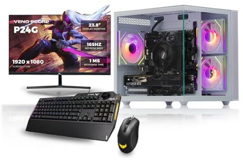Gaming PC 24 165Hz Bundle AMD Ryzen 7 5700X Processor Nvidia RTX 3050 6GB Graphics Card - 16GB 3200MHz Ram - 1TB NVMe SSD - 550W PSU - Windows 11 - WiFi - Mini Nem 3 white - Asus TUF K1 & M3