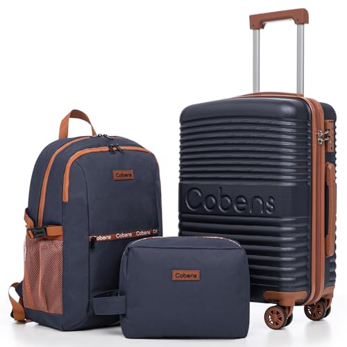 Cobens Carry on Luggage 22x14x9 Airline Approved, Suitcases with Wheels Hardshell, Lightweight Hardside Luggage Set with TSA Lock, 20Inch Blue Carry on Suitcase