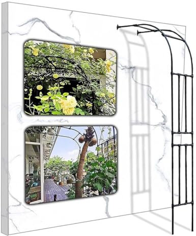 Arche de jardin noire – Support de tonnelle de rose, pergola décorative demi-face, tuyau en acier enduit de PE pour décoration de mariage et de jardin, 180 x 240 x 40 cm (l x H x H)
