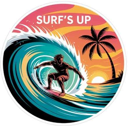 Pegatina Surfista Ola 10x10 cm – Vinilo Adhesivo a Todo Color | Sticker Surf Surfing Playa Mar | Impermeable y Resistente al Exterior | Ideal para Coche, Moto, Tabla o Portátil