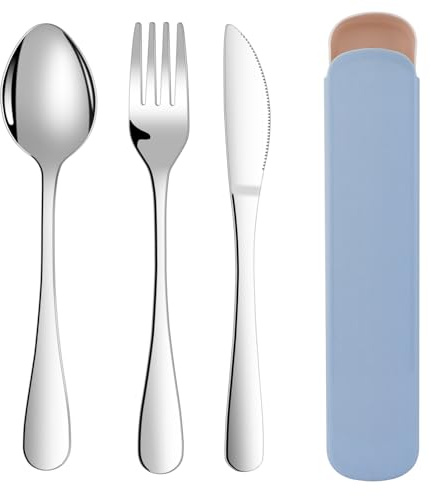 ABOHU Campingbestick med etui, 3-delat resebestickset i rostfritt stål, med sked, kniv och gaffel, campingbestick för resor, arbete, skola, diskmaskinssäker