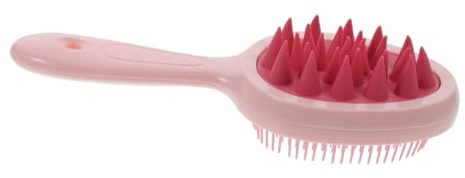 Mobestech Brosse à Shampoing et Brosse de Massage du Cuir Chevelu, Petite Taille, Double Dents, Manche Long, en Plastique Rose, Exfoliant Capillaire Doux, Usage Bain, Soin Antipelliculaire,