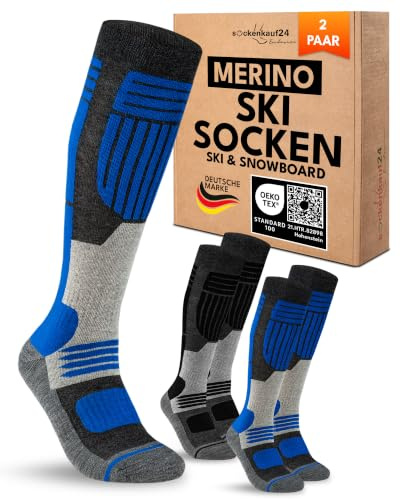 sockenkauf24 Chaussettes de Ski Homme Laine Merinos 2 Paires