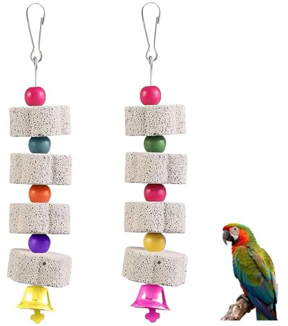 XIANGJIEU 2 Piezas Juguete para Masticar Pájaro Piedra Mineral con Campana Piedra para Mordisquear Loros para Periquitos, Guacamayos, Cacatúas Grises Africanas, Cacatúas