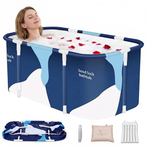 SOONHUA Bärbar badkar, hopfällbart badkar för vuxna, fristående, blötläggning badkar, spa, tjock, flera lager, stort badkar för inomhus och utomhus, Hot SPA, 140 x 55 x 50 cm