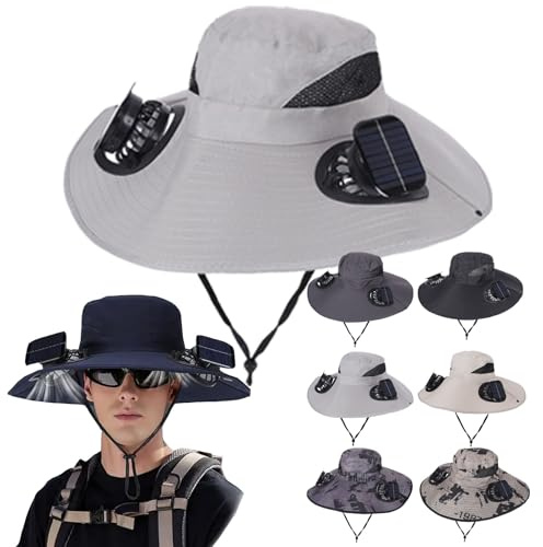 Sombrero Integrado con Ventilador de Carga Solar, Gorra de ala Ancha con 2 Ventiladores de Energía Solar - para Hombres y Mujeres: Pesca, Jardinería y Playa