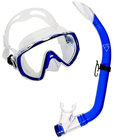 EVO Drift Snorkel Set for Kids, Single Lens Snorkeling Set with Anti-Leak Adjustable Diving Mask and Snorkel for Snorkeling, Diving, Swimming for Boys Girls (Blue)