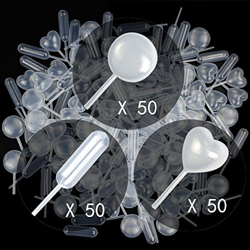 Lot de 150 pipettes en plastique rondes, rectangulaires et en forme de cœur pour décoration de chocolats, cupcakes ou fraises - 4 ml