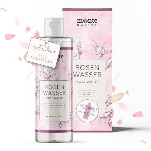 Rosenwasser Gesichtswasser 200ml Monte Nativo (200ml) - Rose water for face 100% Natürliche Gesichtspflege - Gesichtstoner - Gesichtsreinigung - Porenreiniger Gesicht - Anti Pickel Naturkosmetik