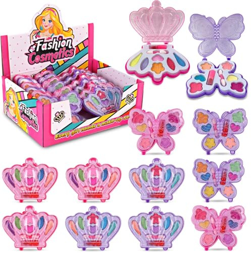 Kids Makeup Kit for Girls – Real Washable Play Cosmetic Set Palette Case, Non-Toxic Pretend Makeup Toys, Perfect Party Favors & Gifts (Palette (12 Pack))