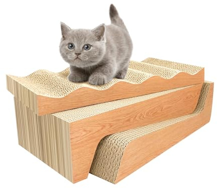 Cat Scratch Pad with Catnip, 3 Packs Corrugated Cardboards Cat Scratcher Pads for Indoor Cats, Durable Scratching Board for Small Medium Cats Kitten, Suitable for Cats to Rest, Grind Claws and Play