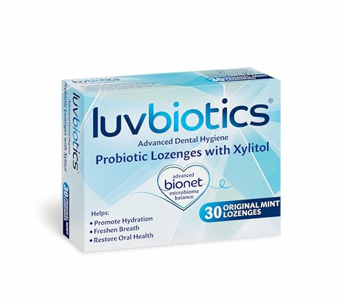 Luv Biotics Sugar Free Original Mint Lozenges with Oral Probiotics,Xylitol & Aloe Vera for Fresh Breath, Dry Mouth Relief, Gum Health & Oral Microbiome Support – 30 Lozenges