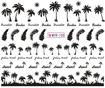 Mllkcao Manicure Nail Stickers French Short Nails False Nails Summer Vacation Palm Tree Nail Decal Sticker Waterproof DIY Nail Decoration Black