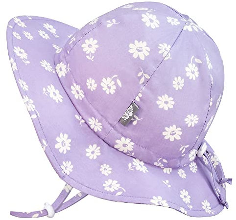 Jan & Jul Baby Sonnenhut für Mädchen mit Verstellbarem Kinnriemen (M: 6-24 Monate, Lila Gänseblümchen)