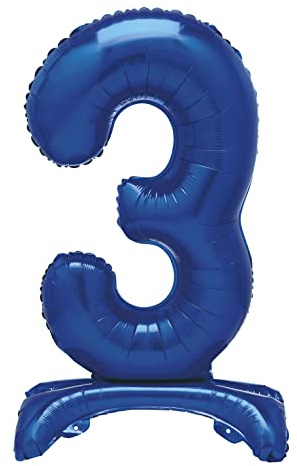 Unique Blue Standing Number 3 Foil Balloon 30, Packaged