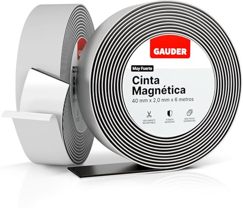 GAUDER Bande Magnétique Autocollante Forte (40 mm x 6 m) | Bande Magnétique avec Mousse Adhésive | Ruban Magnétique