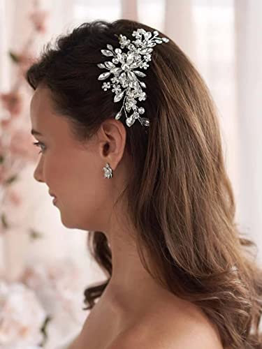 Bufenia Kristall Haarkamm Braut Haarschmuck Silber für die Braut Hochzeit Kopfschmuck