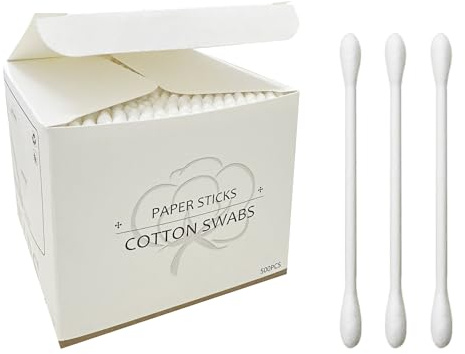 Cotton Swabs with Paper Sticks 1000ct, Double Round Cotton Buds for Beauty