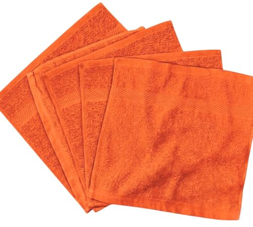 Diamond Tex 4 Pack Cotton Face Cloth Set 30 x 30 cm Flannel Washcloth Towels Extra Absorbent & Quick Dry Hotel Gym, Golf, Spa 600-GSM (Orange)