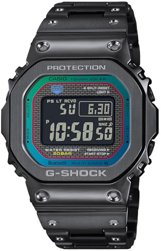 Casio G-Shock GMW-B5000 Series Montre-bracelet équipée de Bluetooth, radio solaire, noir/bleu/vert (acier inoxydable) (Import Allemagne), noir, G-SHOCK