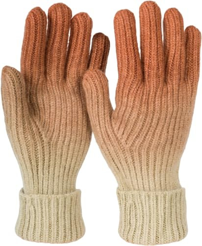 styleBREAKER Damen Strick Handschuhe mit Farbverlauf Muster, Winter Ombré Strickhandschuhe, Fingerhandschuhe 09010045, Farbe:Cognac-Hellbraun