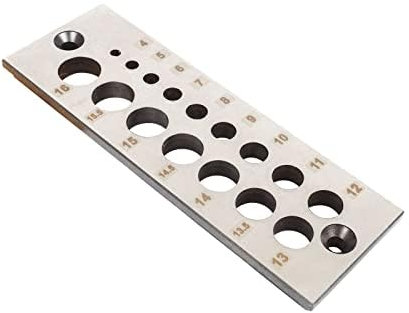 Gotrain 16 Löcher, Stahldübelplatte, Dübelmacher, Stahlplatte, metrische Skala, 4–16 mm, erhältlich für alle Weich- und Harthölzer