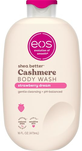 eos Cashmere Body Wash – Strawberry Dreams, Moisturizing Body Wash, Creamy Gel Formula, with Shea Butter, Glycerin, Vitamin E, pH Balanced, Sensitive Skin, Vegan, 16 fl oz