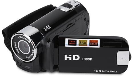Digitalkamera, Tragbarer Digitaler Full-HD-Rotations-Camcorder, 16-Fach-Zoom-Video-DV-Kamera mit Akku mit Großer Kapazität für die Fotografie (Black)