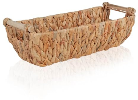 FRIHET eckiger Brotkorb Obstkorb mit Griffen aus geflochtener Wasserhyazinthe | vielseitig einsetzbarer Aufbewahrungskorb für Küchenuntensilien, Handtücher, Geschenkkorb leer uvm. | Boho Deko
