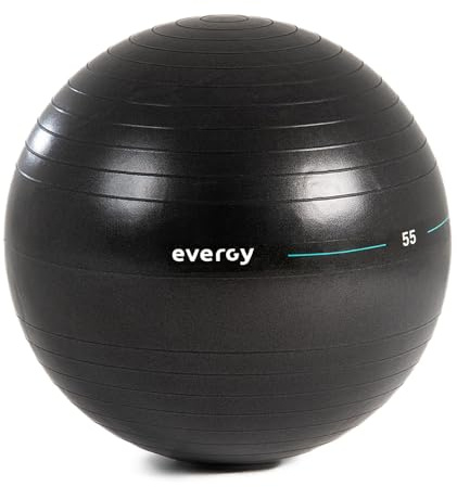 EVERGY Fitball Gymball Bola de Pilates, Yoga, Gimnasia y Embarazo, para Entrenamiento en Casa. Pelota de Yoga y Pilates (55 cm – Negro)