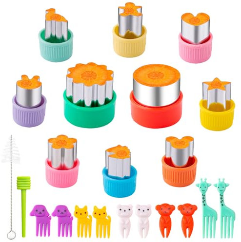 Nifogo Moldes de Galletas 22 Piezas, Cortador de Frutas y Verduras, Cortador de Frutas y Verduras Acero Inoxidable con Tenedores de Fruta