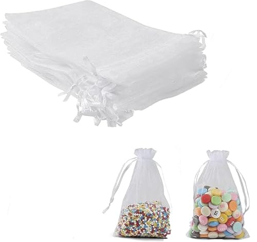 30 stycken organzapåsar, 20 x 30 cm, vita organza-påsar, druvor, skyddspåse med dragband, presentpåsar med dragsko för smycken, presenter, godis, bröllop
