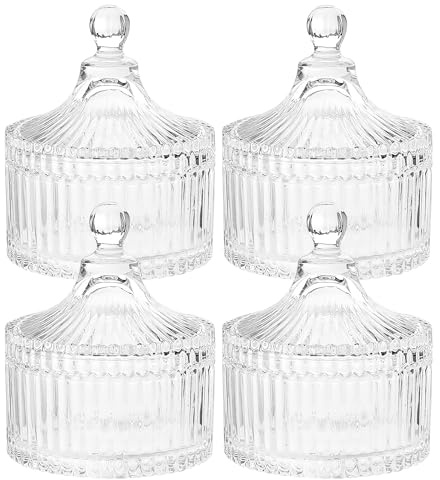 OGMBI 4 Pack 300 ml Glass Candy Jars with Lids, Clear Crystal Sweet Jars | Tent Shaped Decorative Storage Containers for Sweets, Snacks, Sugar, Biscuits