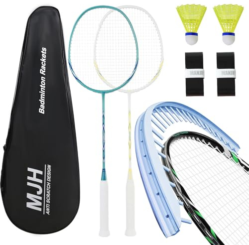 MANJHONG Badminton Set with 2 Graphite Rackets - Incl. 2 Shuttlecocks, 2 Racquet Grips & 1 Carrying Bag for Indoor Outdoor Sports (UP200)
