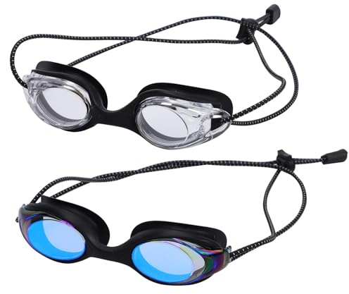 Risipu Kinder Schwimmbrille,2 Stück,Bungee Gurt,kein Ziehen der Haare,Anti-Beschlag-und auslaufsicheres,Kleinkind-Brille mit Schnellverstellung,für Kinder von 3–14 Jahren (Schwarz, Blau, Schwarz)