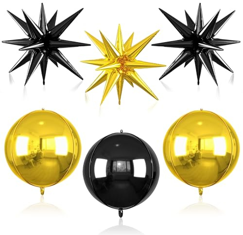 Explosion partyballonger, 6 stycken 4D folieballong, 60 cm runda folieballonger och dekorativa ballonger stjärnor, runda aluminiumballonger, explosion stjärna folieballong, festdekoration (B)